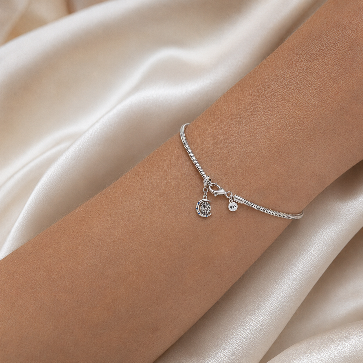 Our Lady of the Crescent Moon Charm 925 Silver