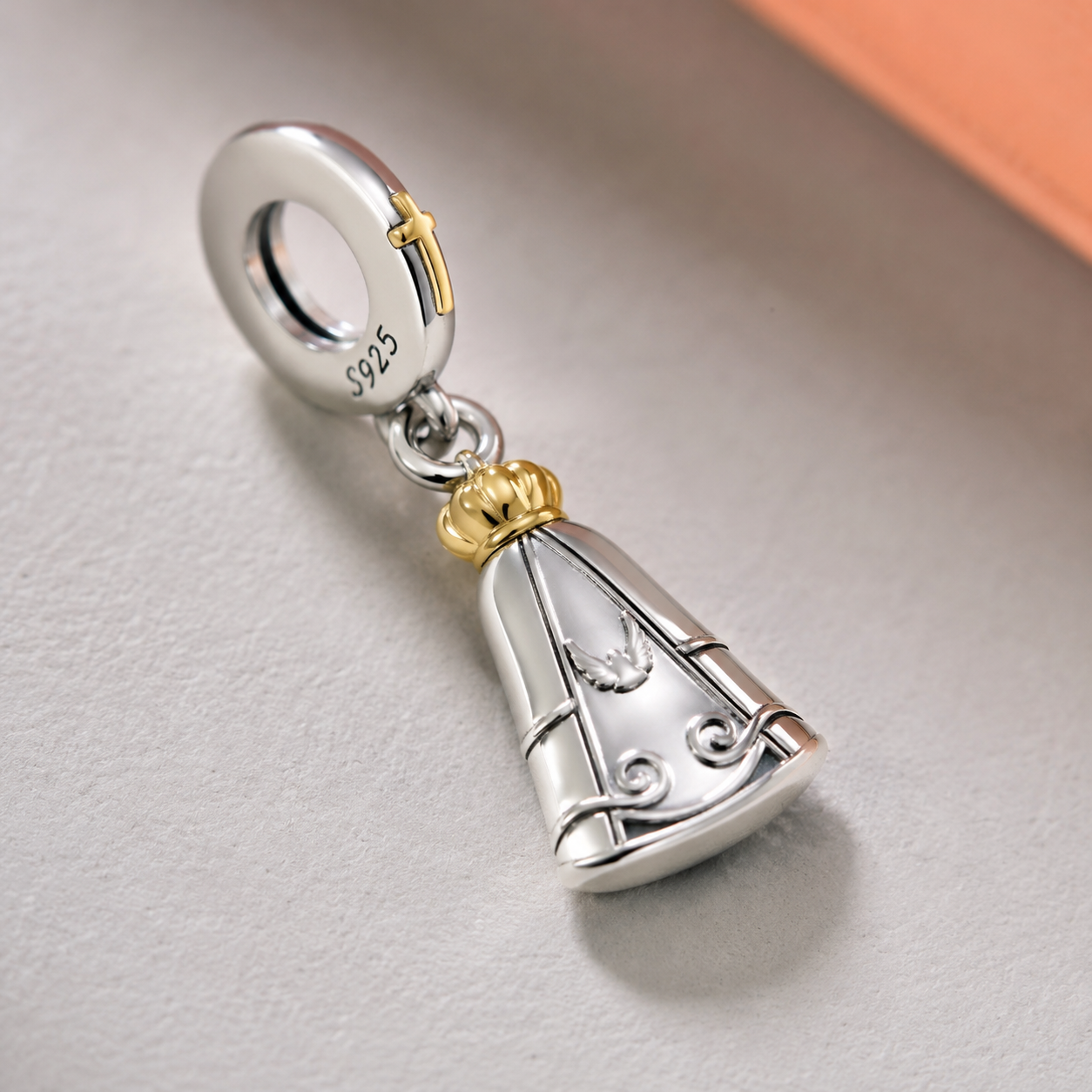 Our Lady of the Heavenly Pink Mantle Charm — 925 Silver