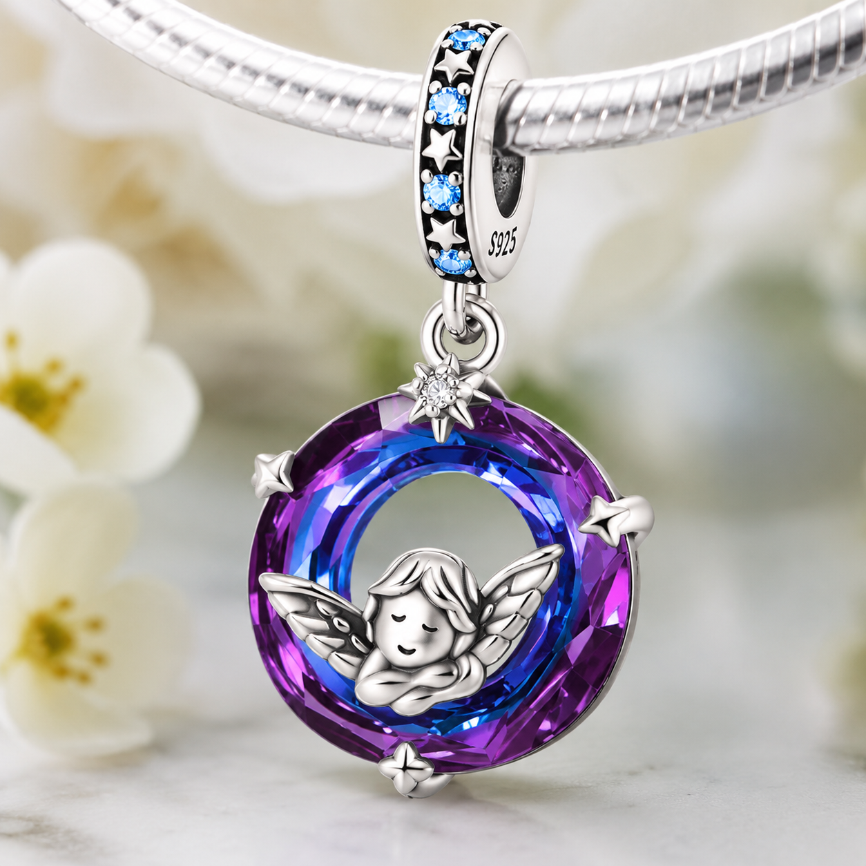 Celestial Star Cherub Charm 925 Silver