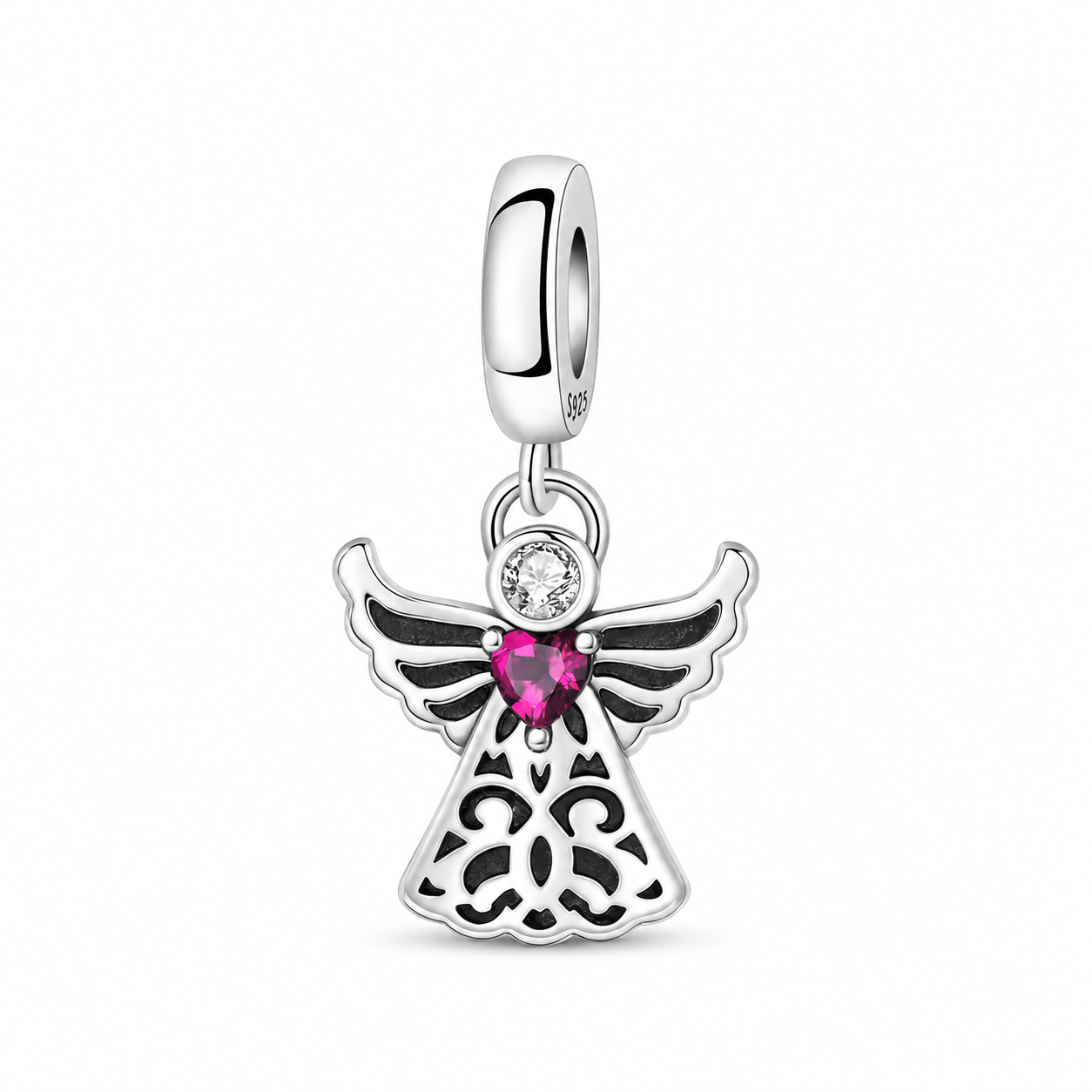 Angel with Pink Heart Charm 925 Silver