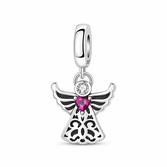 Angel with Pink Heart Charm 925 Silver