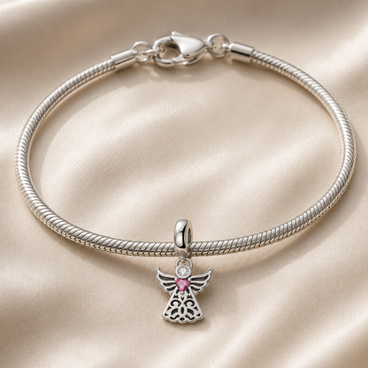 Angel with Pink Heart Charm 925 Silver