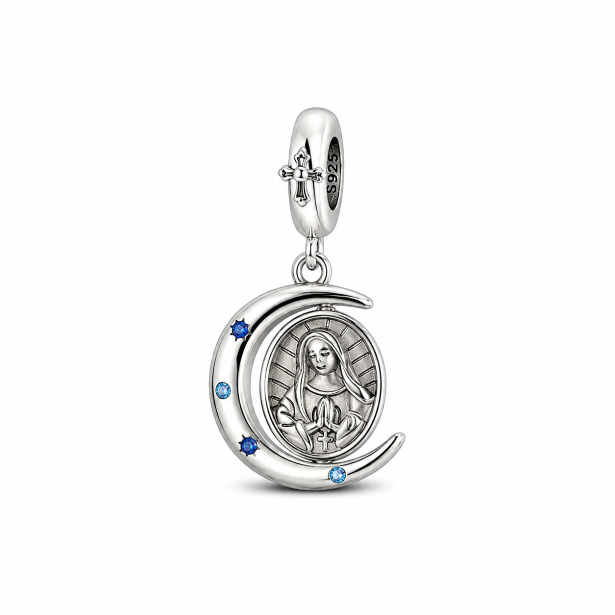 Our Lady of the Crescent Moon Charm 925 Silver