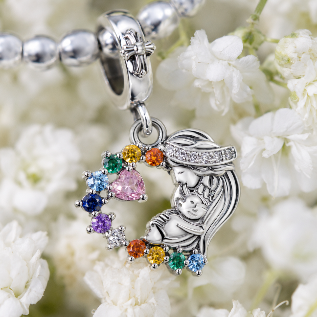 Mary, Refuge of the Heart Charm 925 Silver