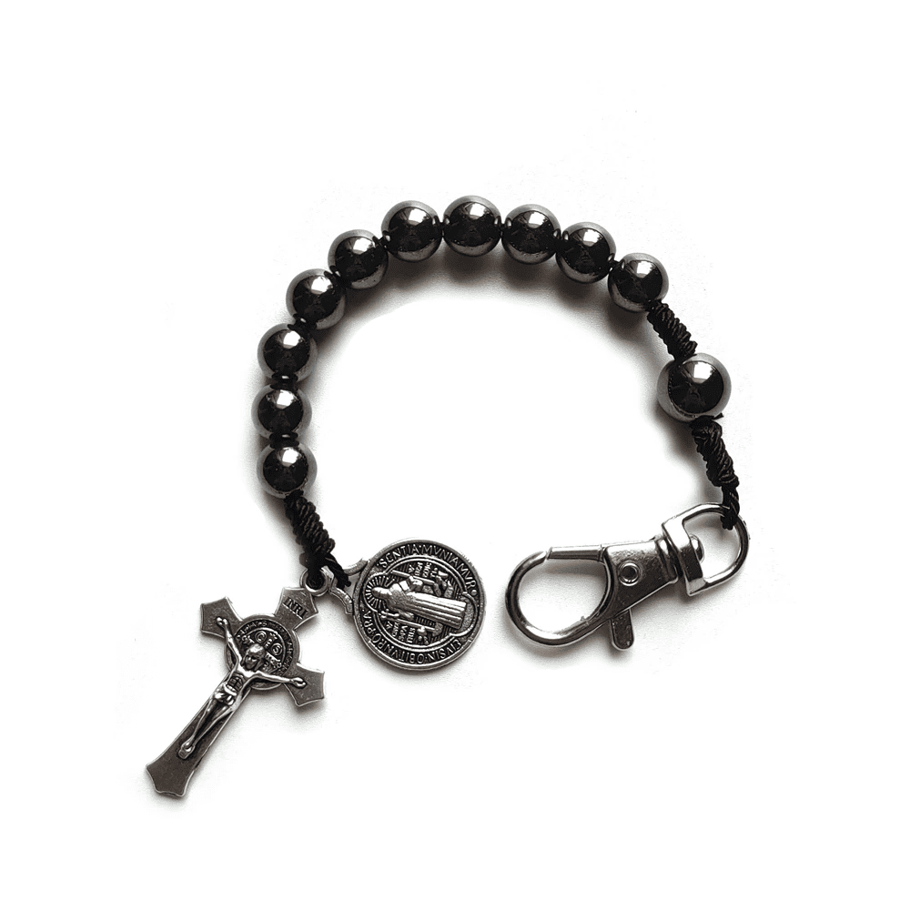 Mini Protective Saint Benedict Hematite Rosary