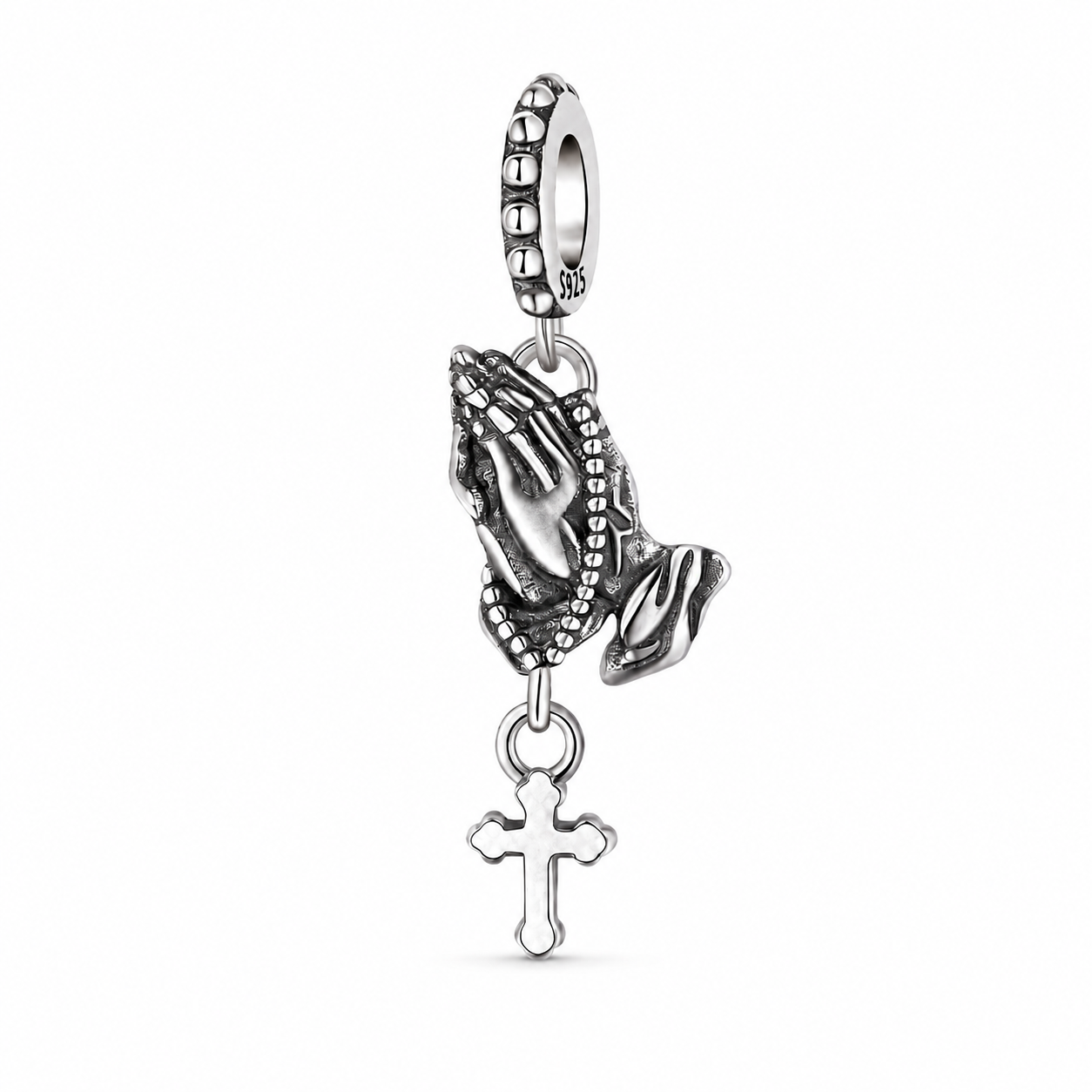 Praying Hands with Rosary Charm 925 Silver