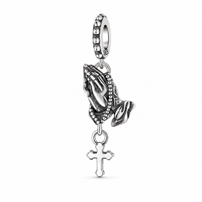 Praying Hands with Rosary Charm 925 Silver