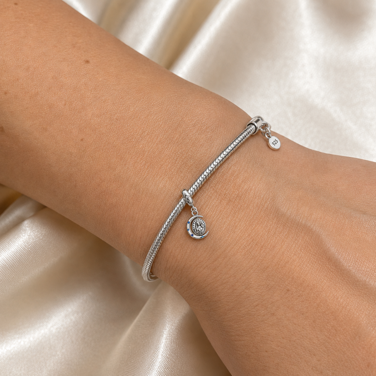 Our Lady of the Crescent Moon Charm 925 Silver