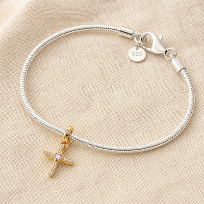 Pink Heart Cross Charm 18k Gold Plated
