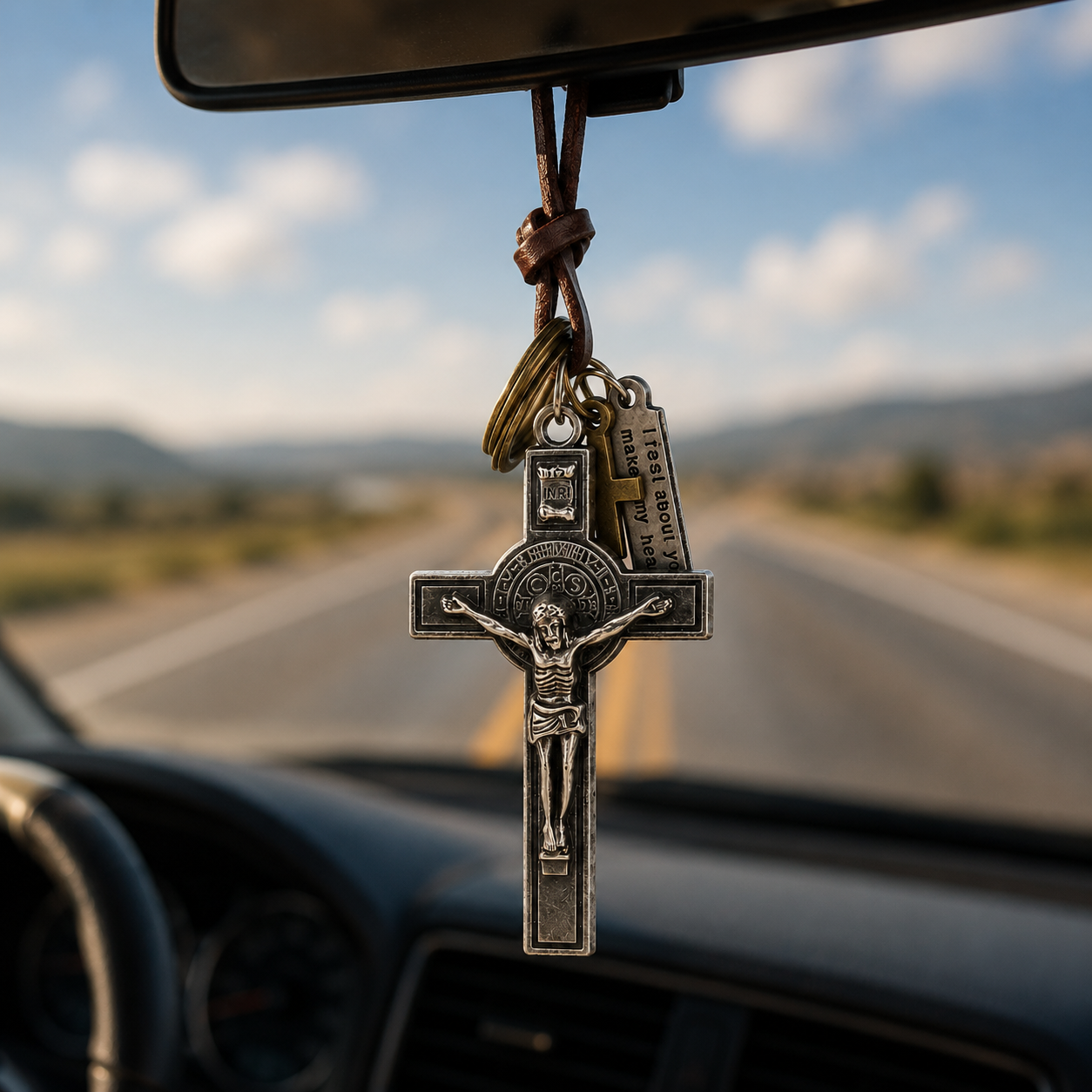 Retro Car Cross — Leather Faith Pendant