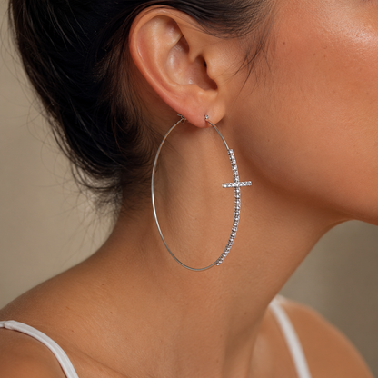 Cross of Light Hoop Earrings