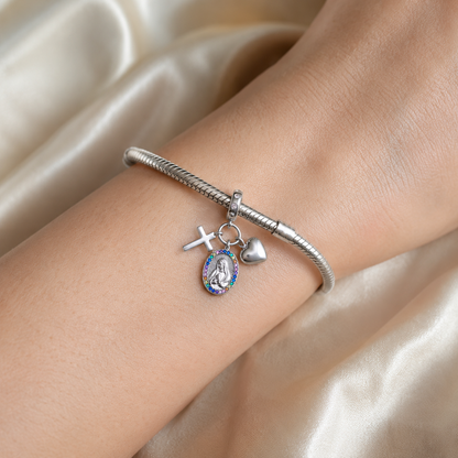 Our Lady with Cross and Heart Charm 925 Silver