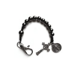 Mini Protective Rosary Saint Benedict Hematite
