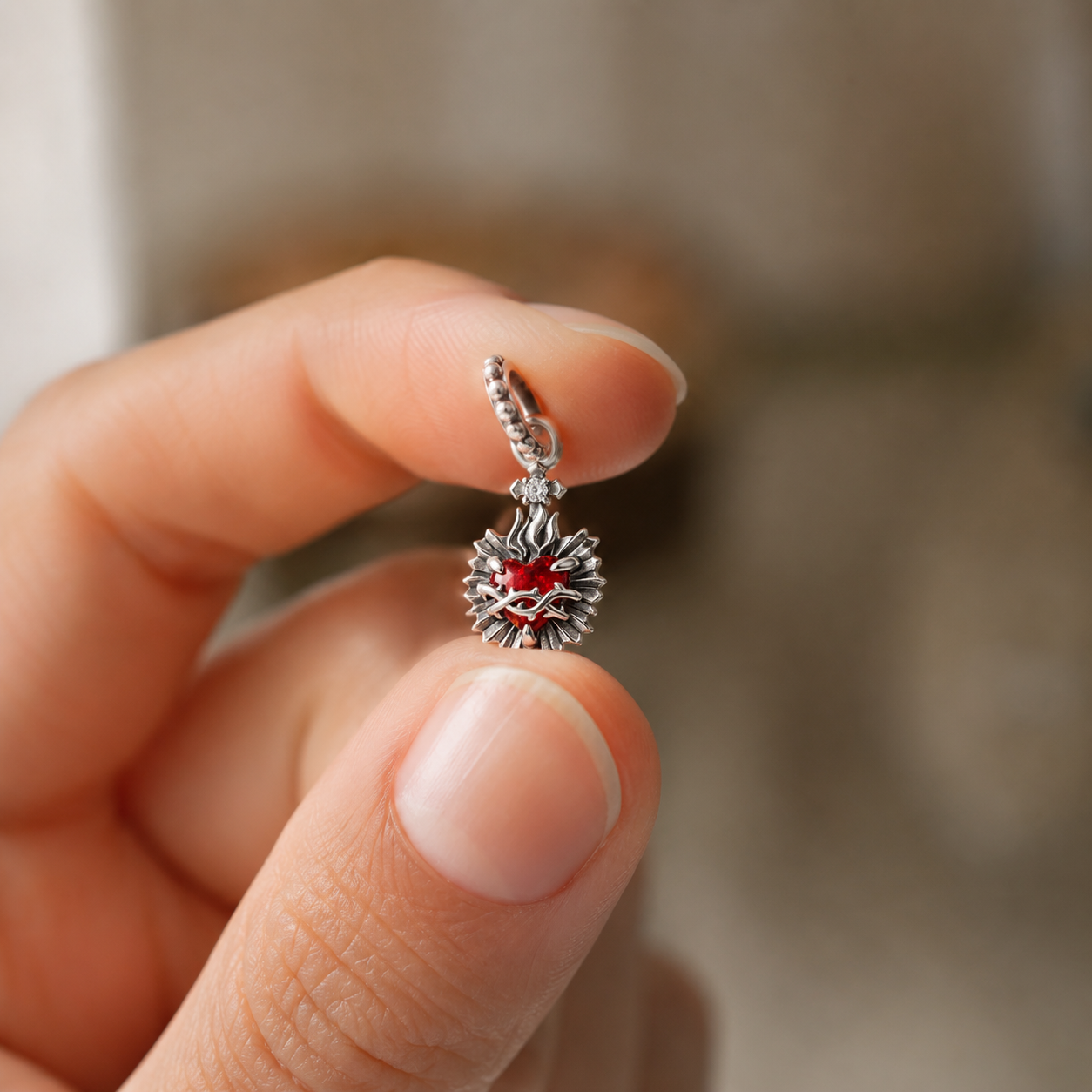 Sacred Heart of Jesus Charm — 925 Silver