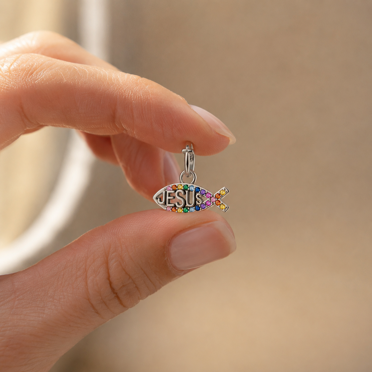 Rainbow Name of Jesus Charm — 925 Silver
