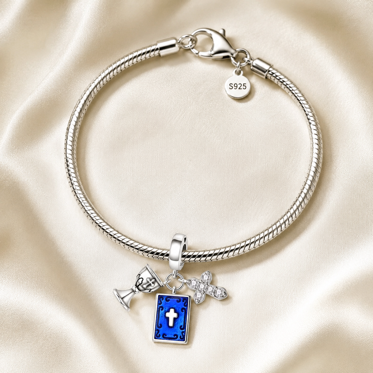 Chalice, Bible and Cross Charm 925 Silver