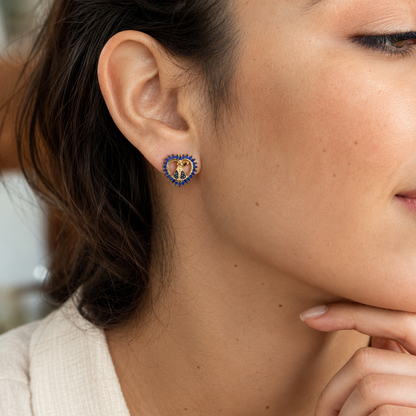 Blue Heart Virgin Mary Earrings