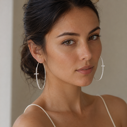 Cross of Light Hoop Earrings
