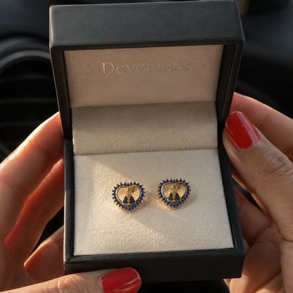 Blue Heart Virgin Mary Earrings
