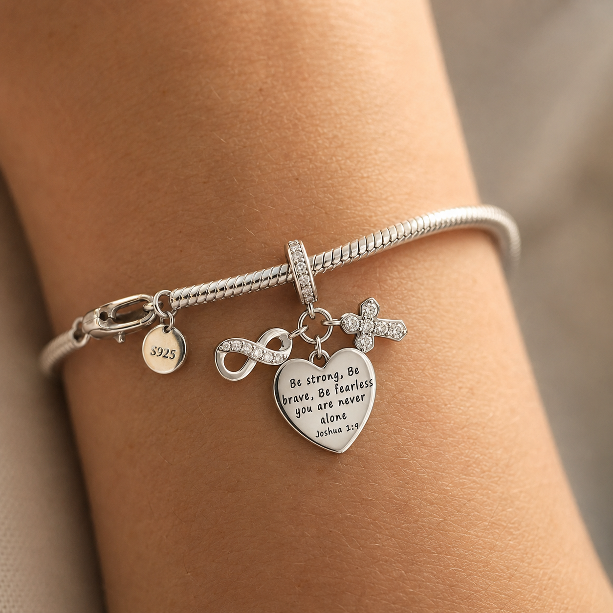 Be Strong and Brave Heart Charm 925 Silver