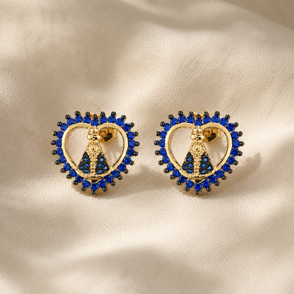 Blue Heart Virgin Mary Earrings