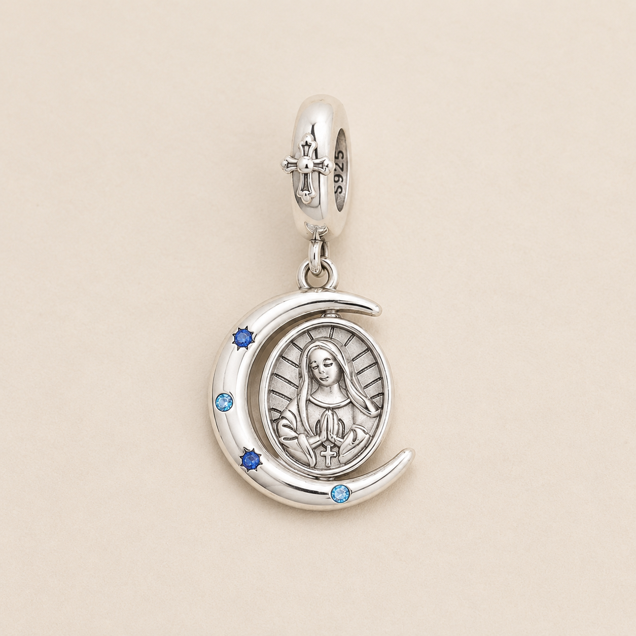 Our Lady of the Crescent Moon Charm 925 Silver