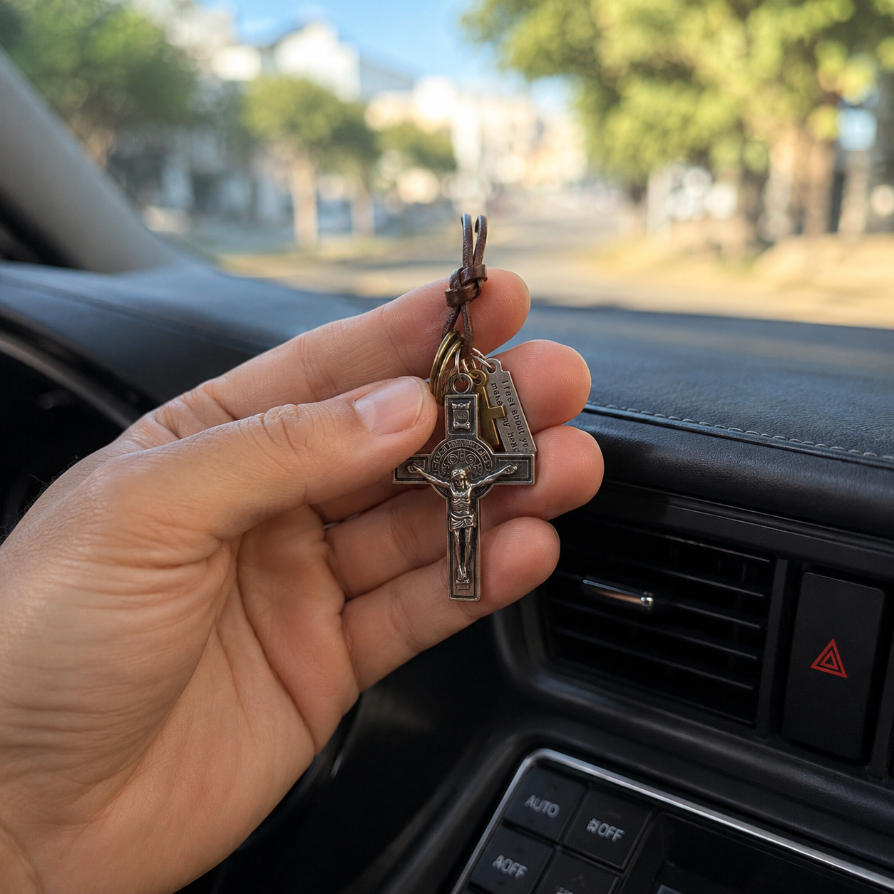Retro Car Cross — Leather Faith Pendant