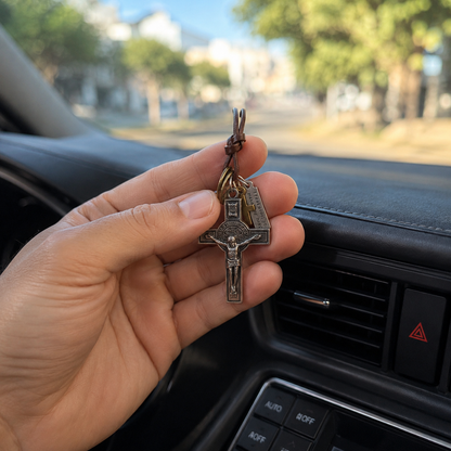 Retro Car Cross — Leather Faith Pendant