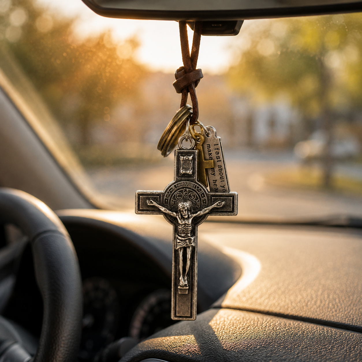 Retro Car Cross — Leather Faith Pendant