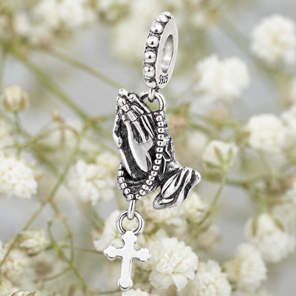 Praying Hands with Rosary Charm 925 Silver