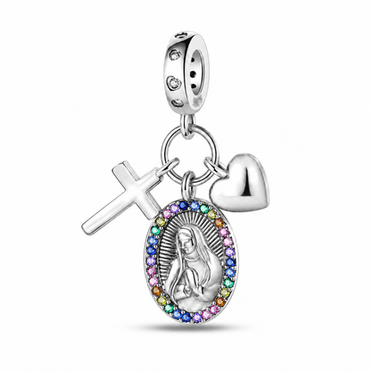 Our Lady with Cross and Heart Charm - 925 Silver
