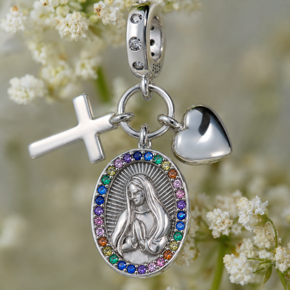 Our Lady with Cross and Heart Charm 925 Silver