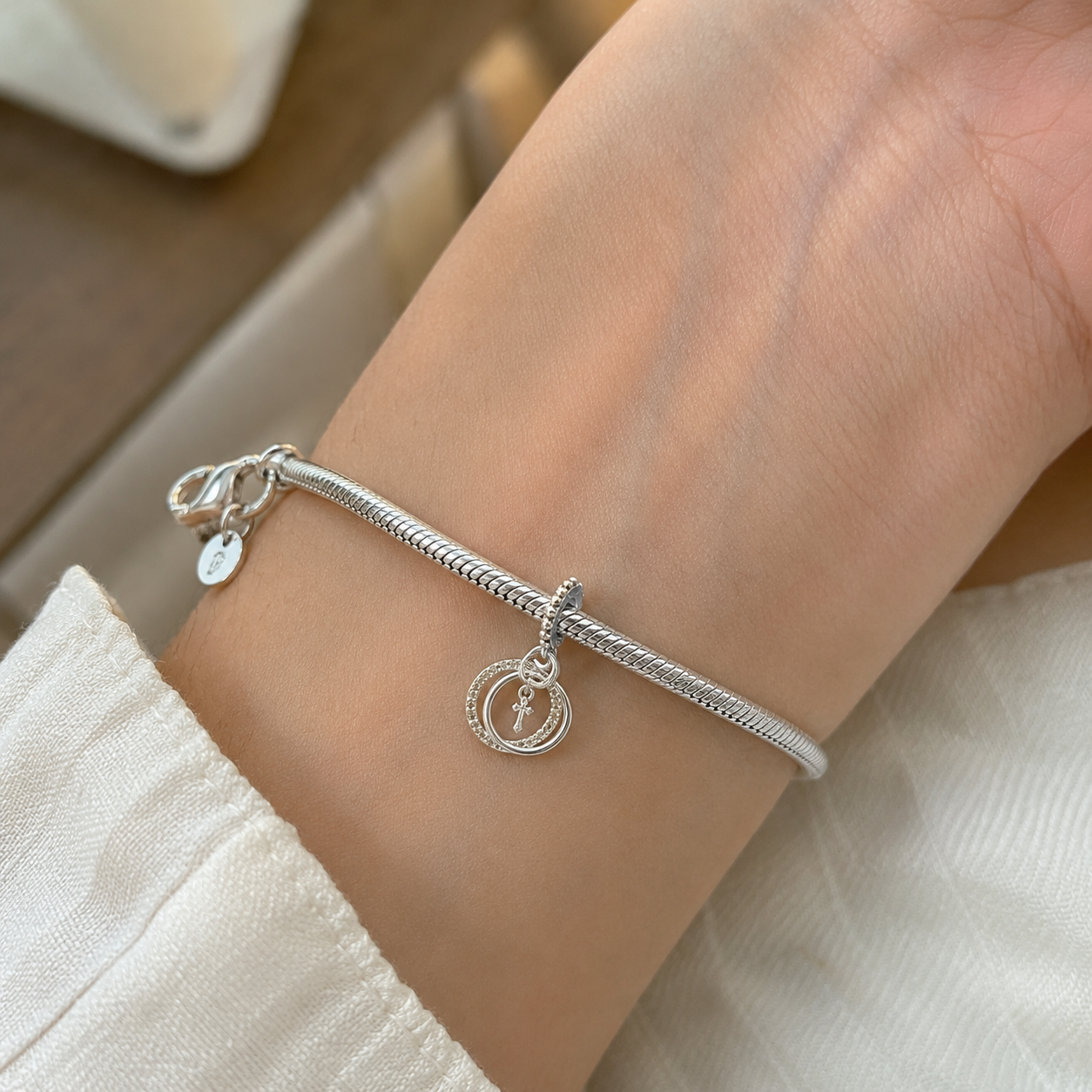Interlocking Rings Cross Charm 925 Silver