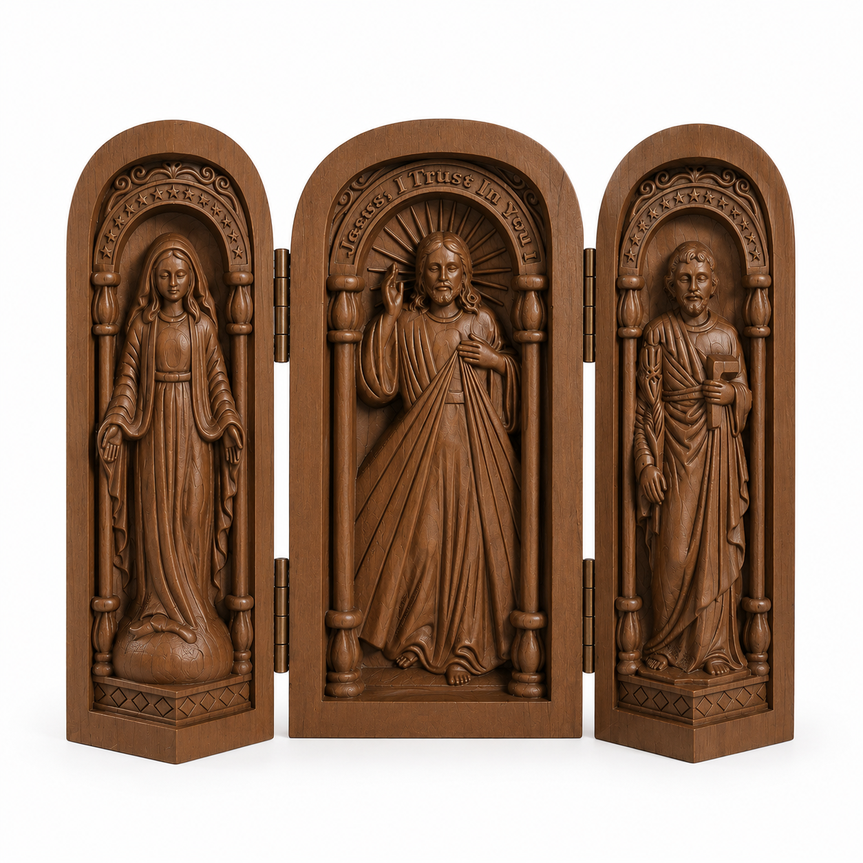 Holy Family Catholic Prayer Altar — Cherry Wood