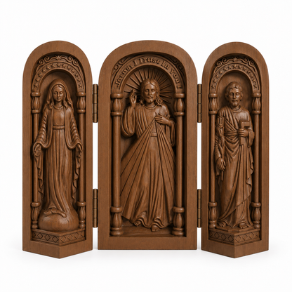 Holy Family Catholic Prayer Altar — Cherry Wood
