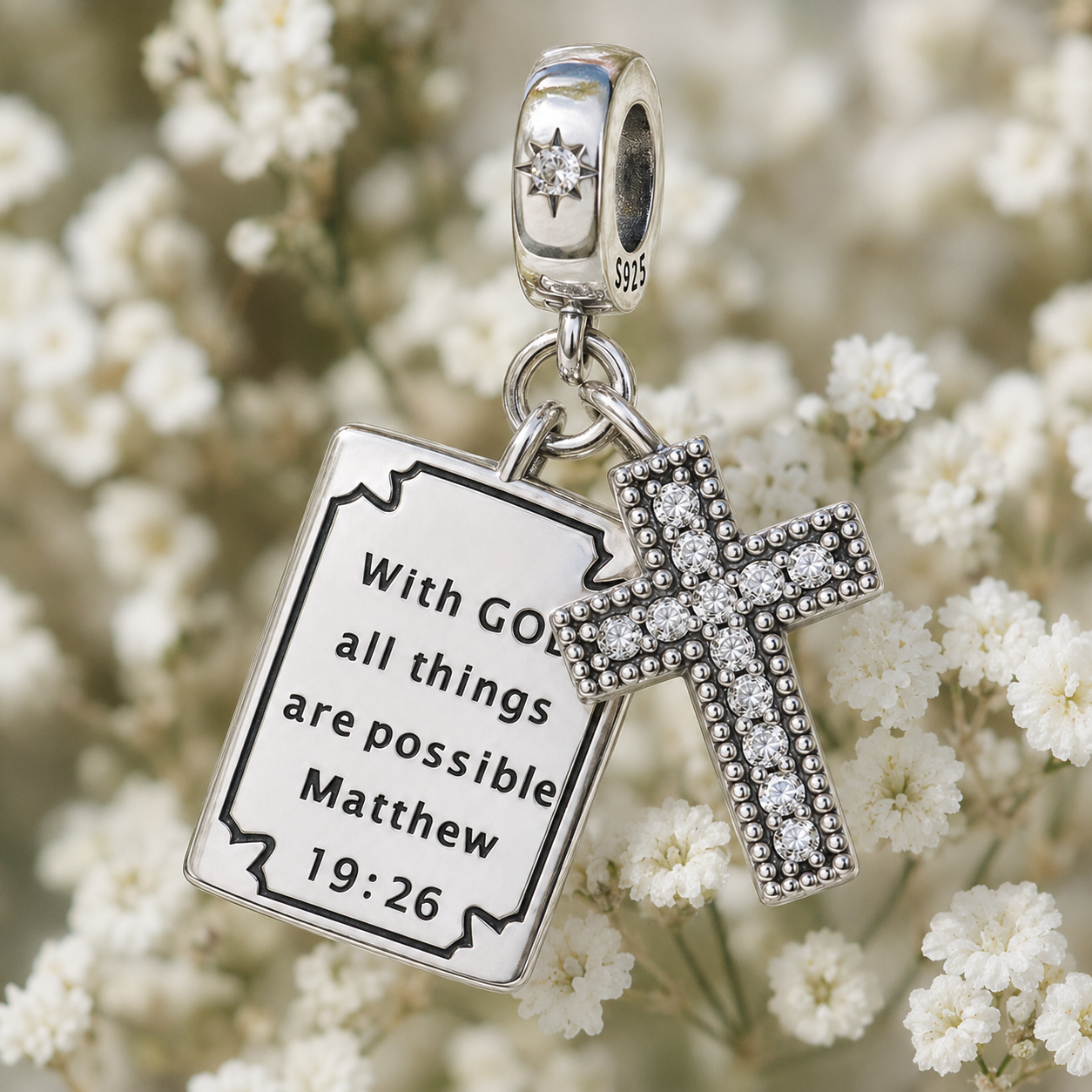 With God All Things Are Possible Charm 925 Silver