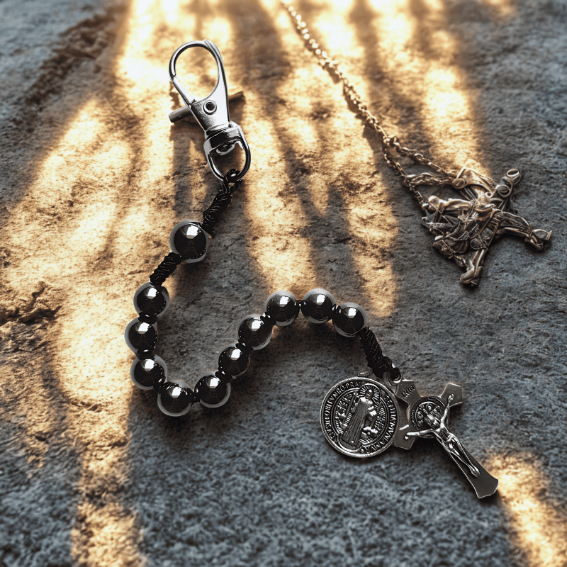 Mini Protective Saint Benedict Hematite Rosary