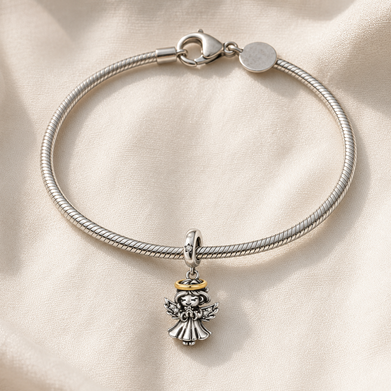 Angel with Golden Halo Charm 925 Silver