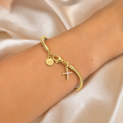 Pink Heart Cross Charm 18k Gold Plated