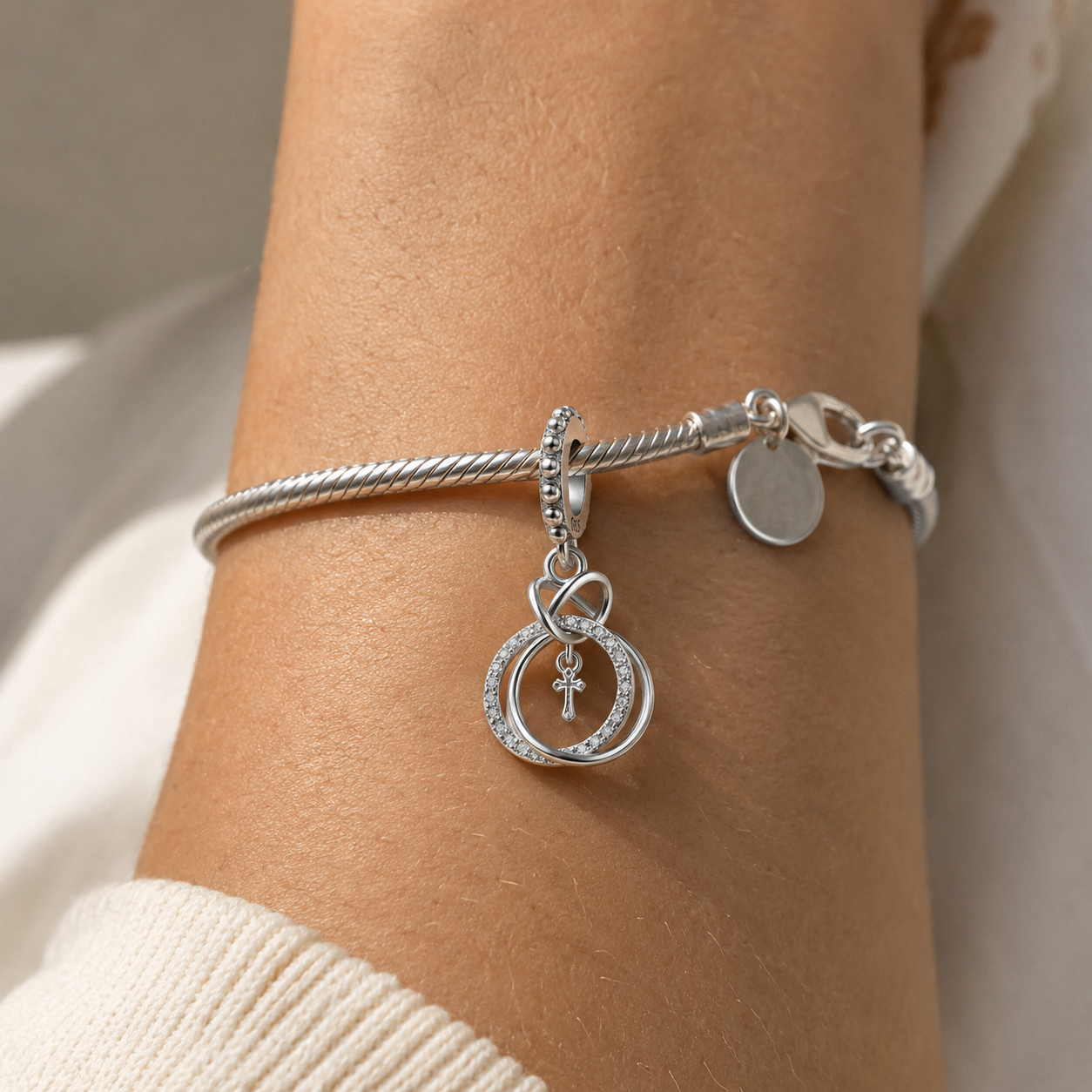 Interlocking Rings Cross Charm 925 Silver