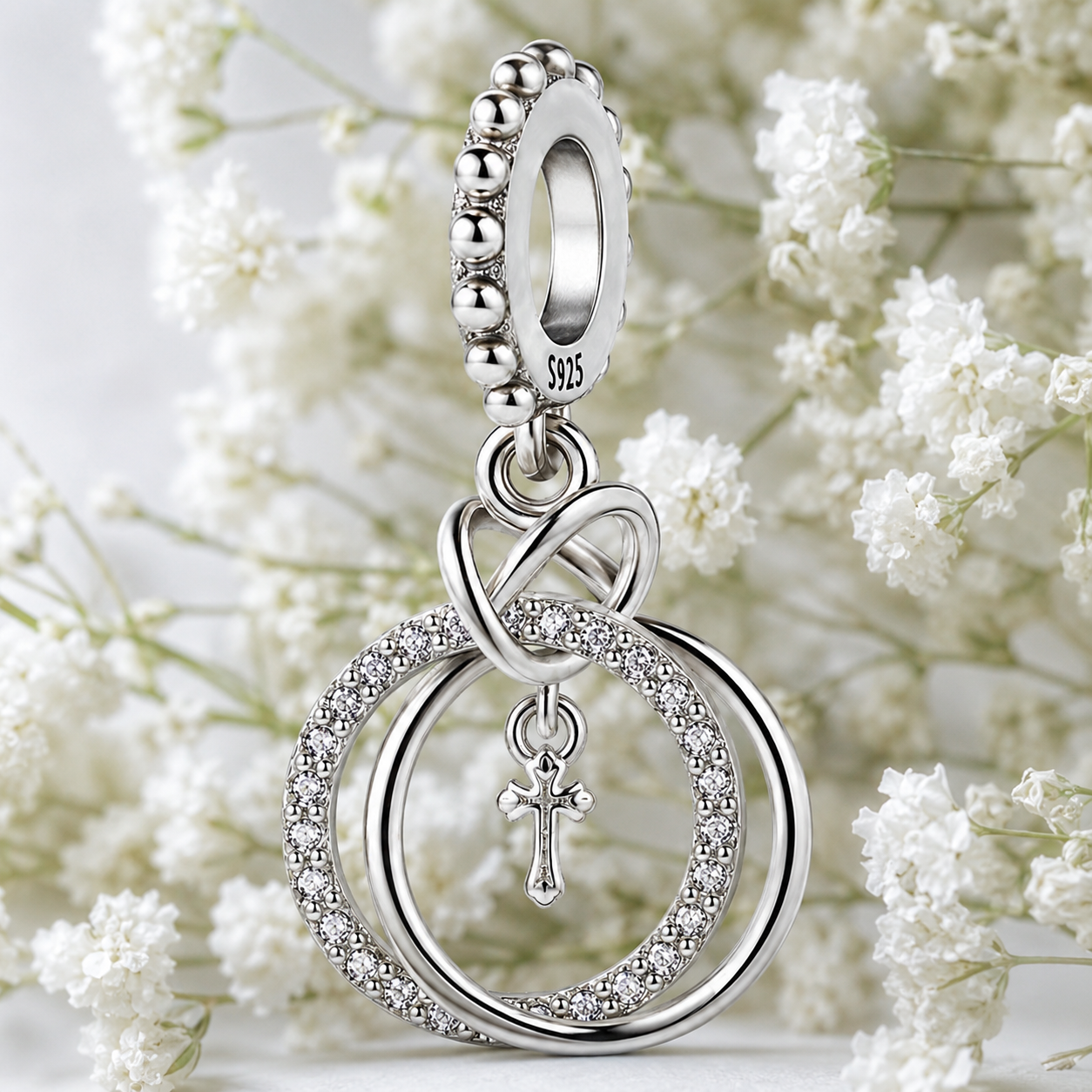 Interlocking Rings Cross Charm 925 Silver