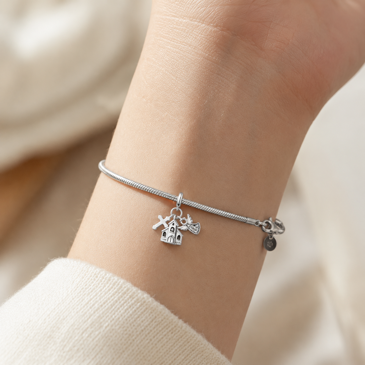 Church, Cross and Angel Charm 925 Silver