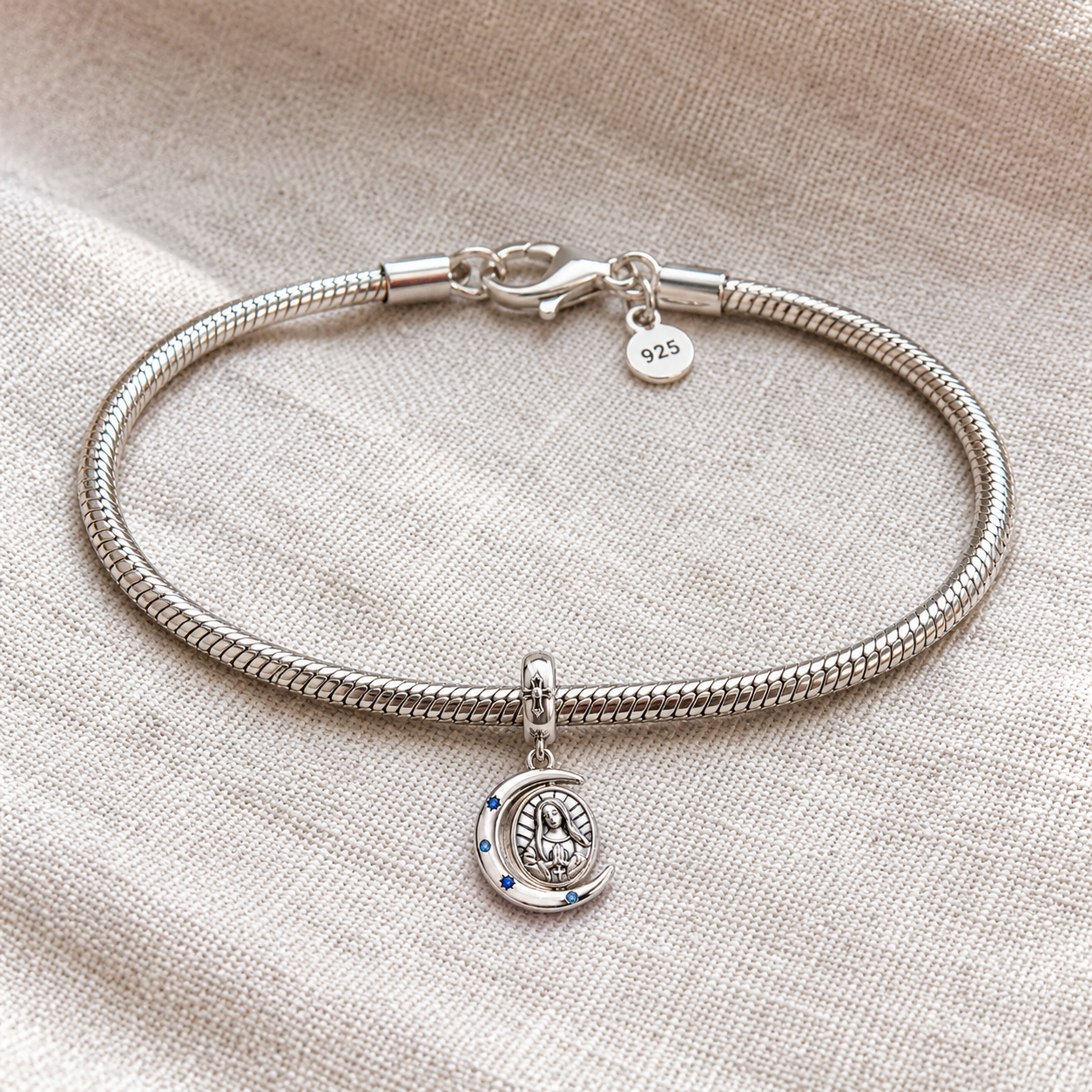 Our Lady of the Crescent Moon Charm 925 Silver