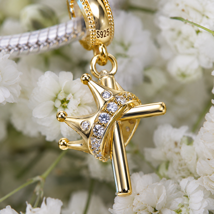 Cross and Crown Charm 18k Gold Plated