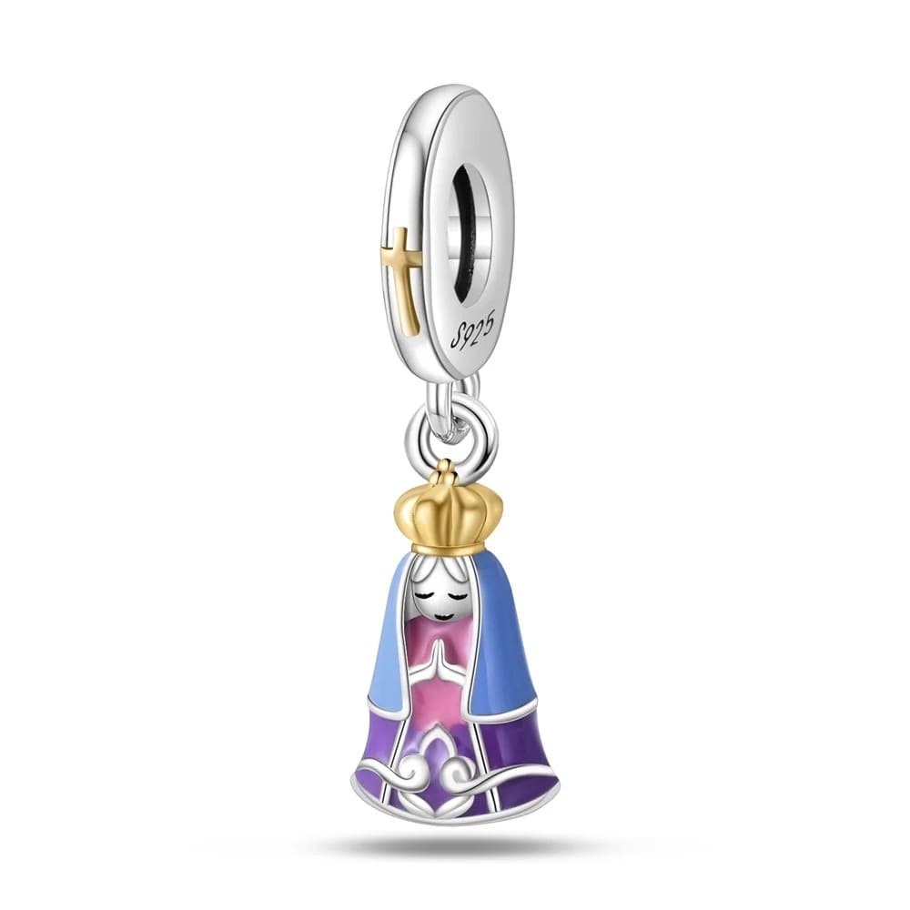 Our Lady of the Heavenly Pink Mantle Charm — 925 Silver
