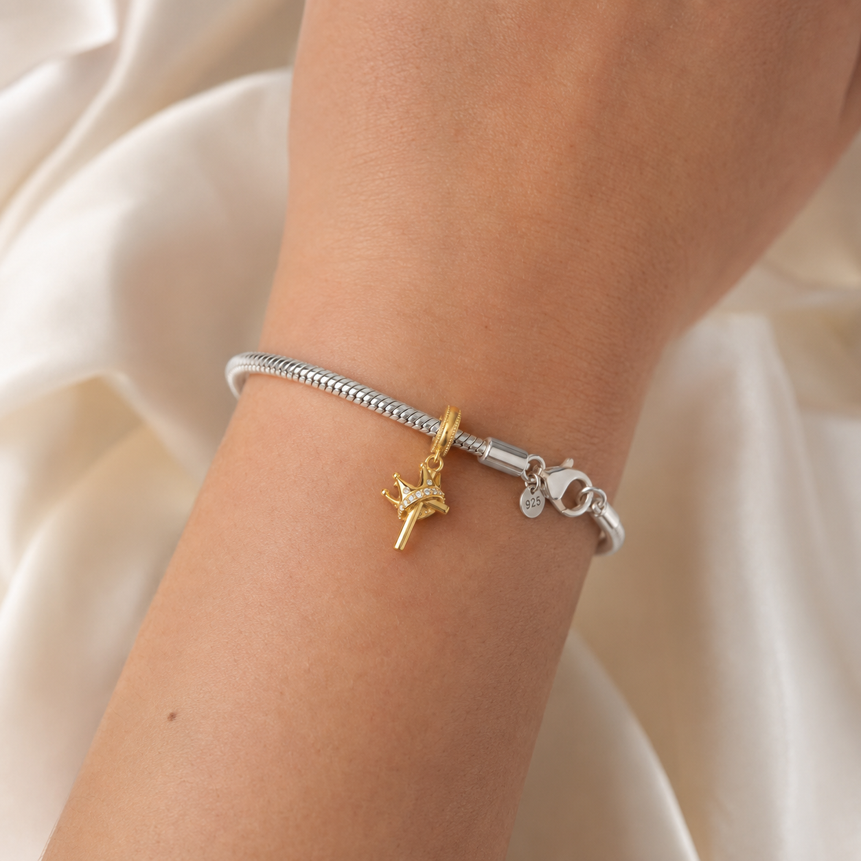 Cross and Crown Charm 18k Gold Plated