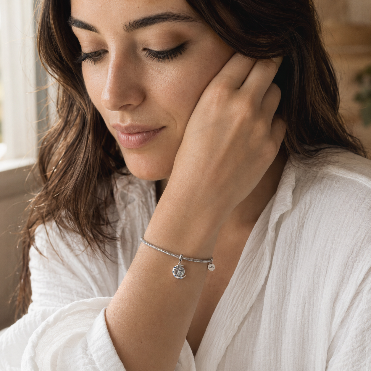 Our Lady of the Crescent Moon Charm 925 Silver
