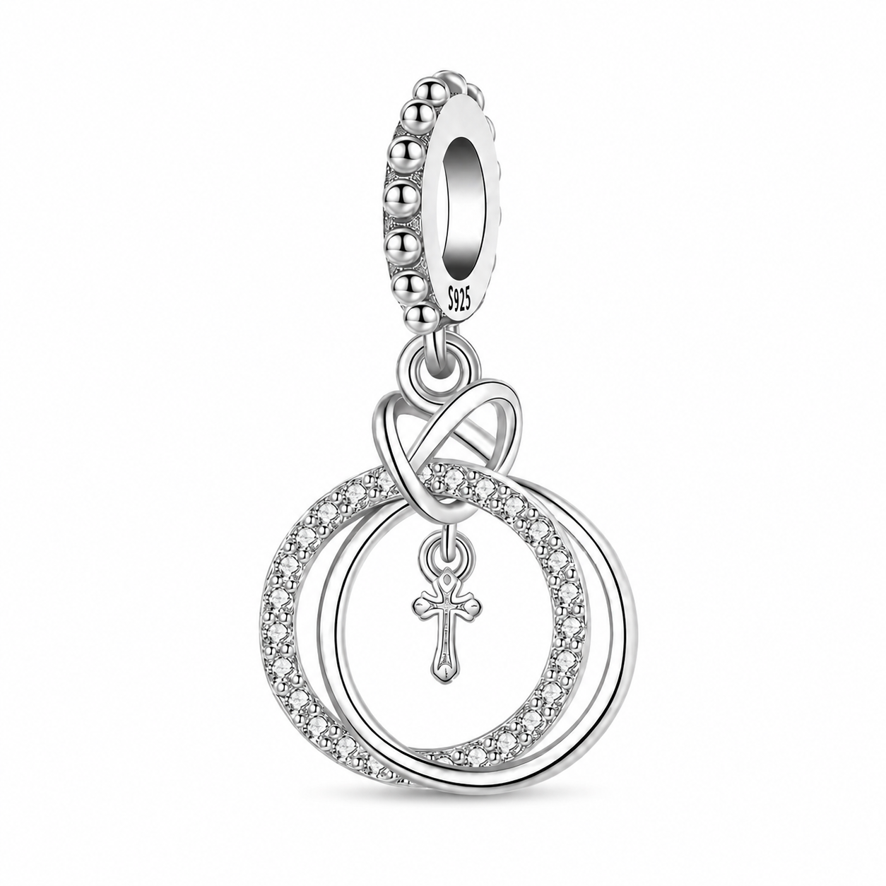 Interlocking Rings Cross Charm 925 Silver