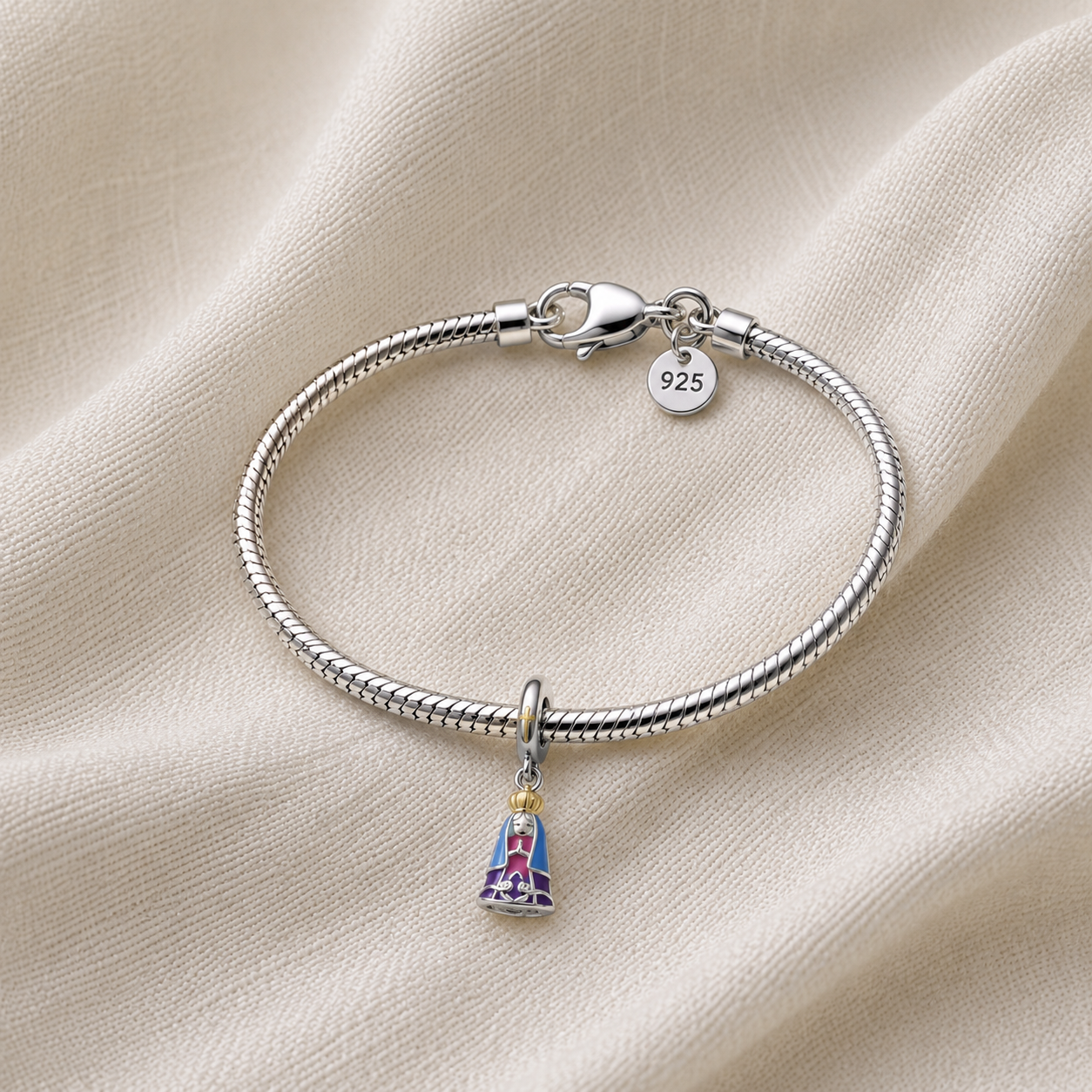Our Lady of the Heavenly Pink Mantle Charm — 925 Silver