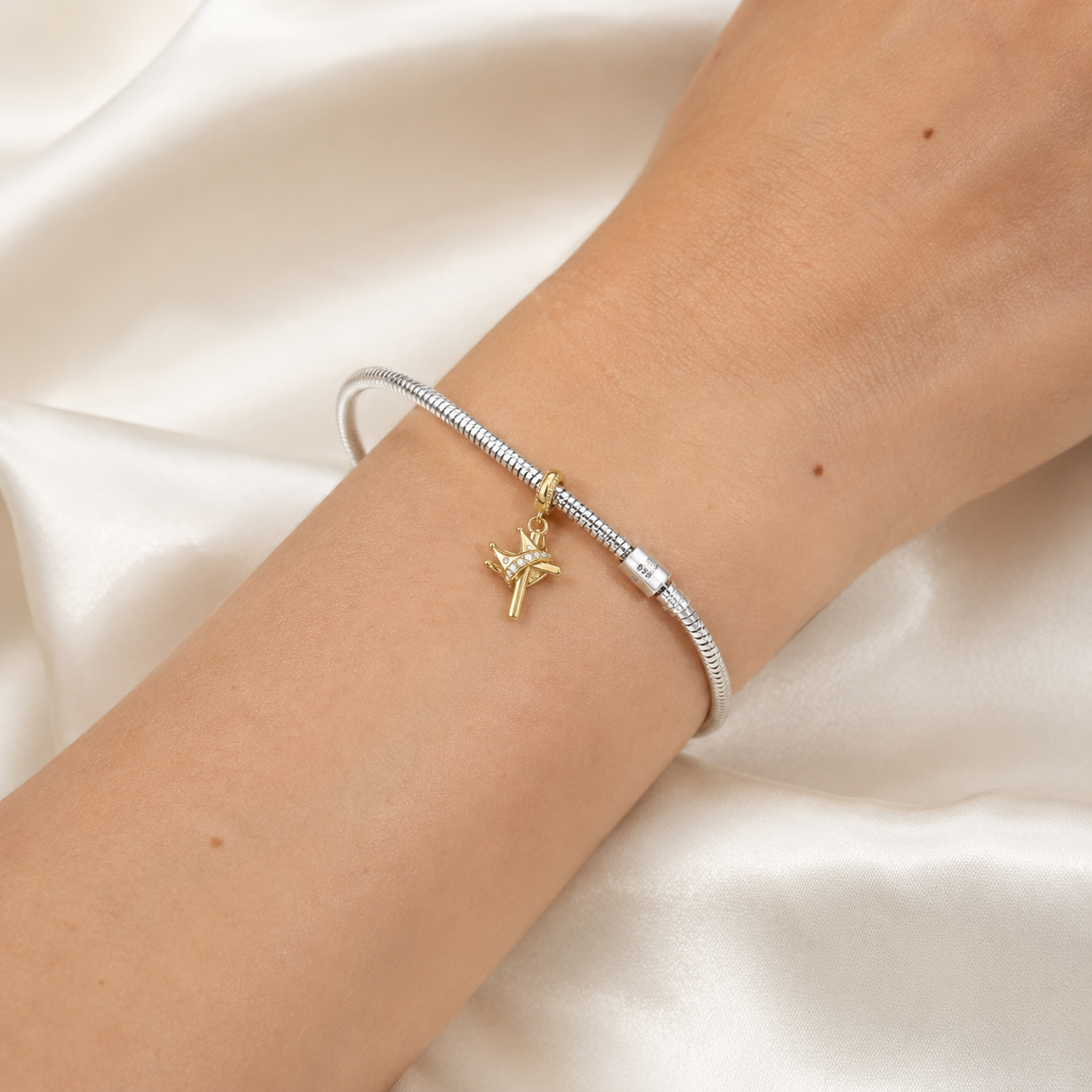 Cross and Crown Charm 18k Gold Plated
